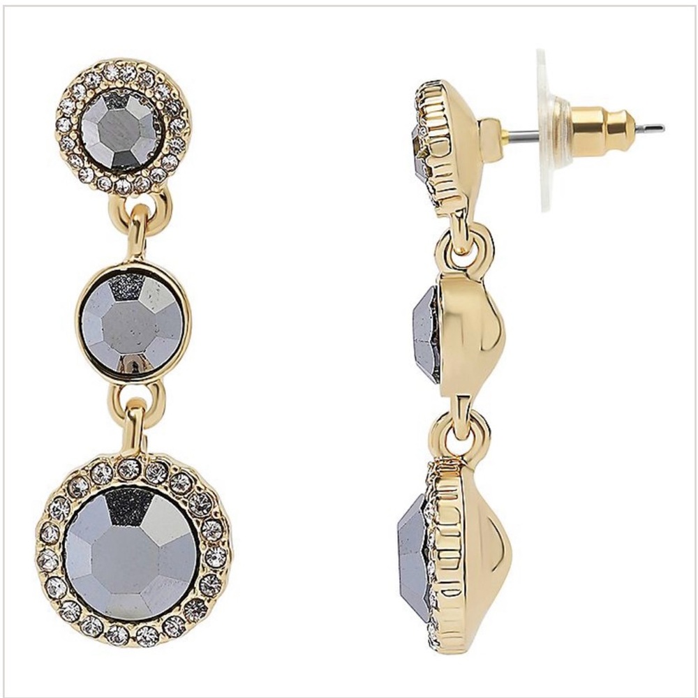 ✨ LC Lauren Conrad Gold Tone Gray Crystal Drop Earrings NWT